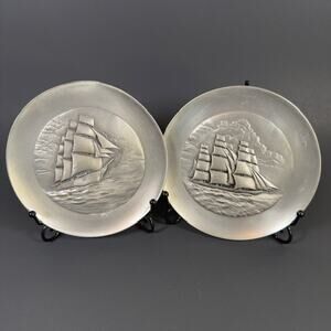 Lance/Hudson Fine Pewter, Plate/Plaque Sailing Ships Decorative Set of 2 USA